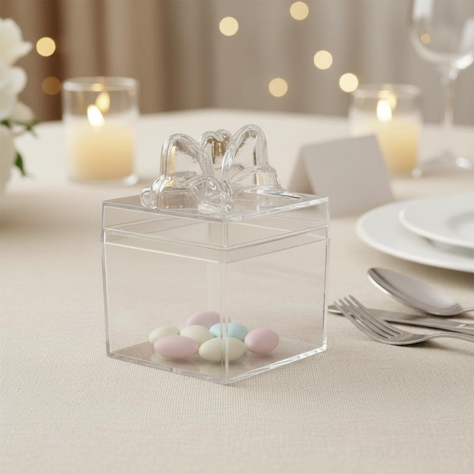 Food Storage And Containers - Clear Plastic Candy Box with Ribbon