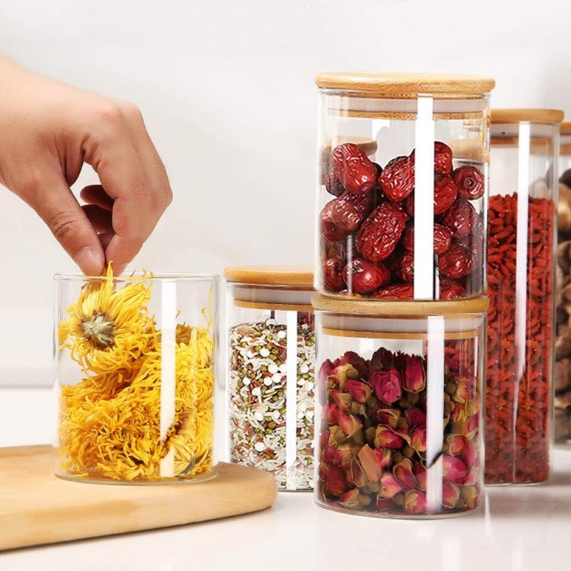 12 Glass Jars Set with Bamboo  - Food Storage Glass Containers Large recension och pris