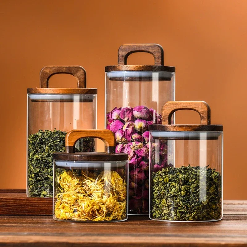 Clear Glass Jar with Bamboo Li - Food Storage Glass Box recension och pris
